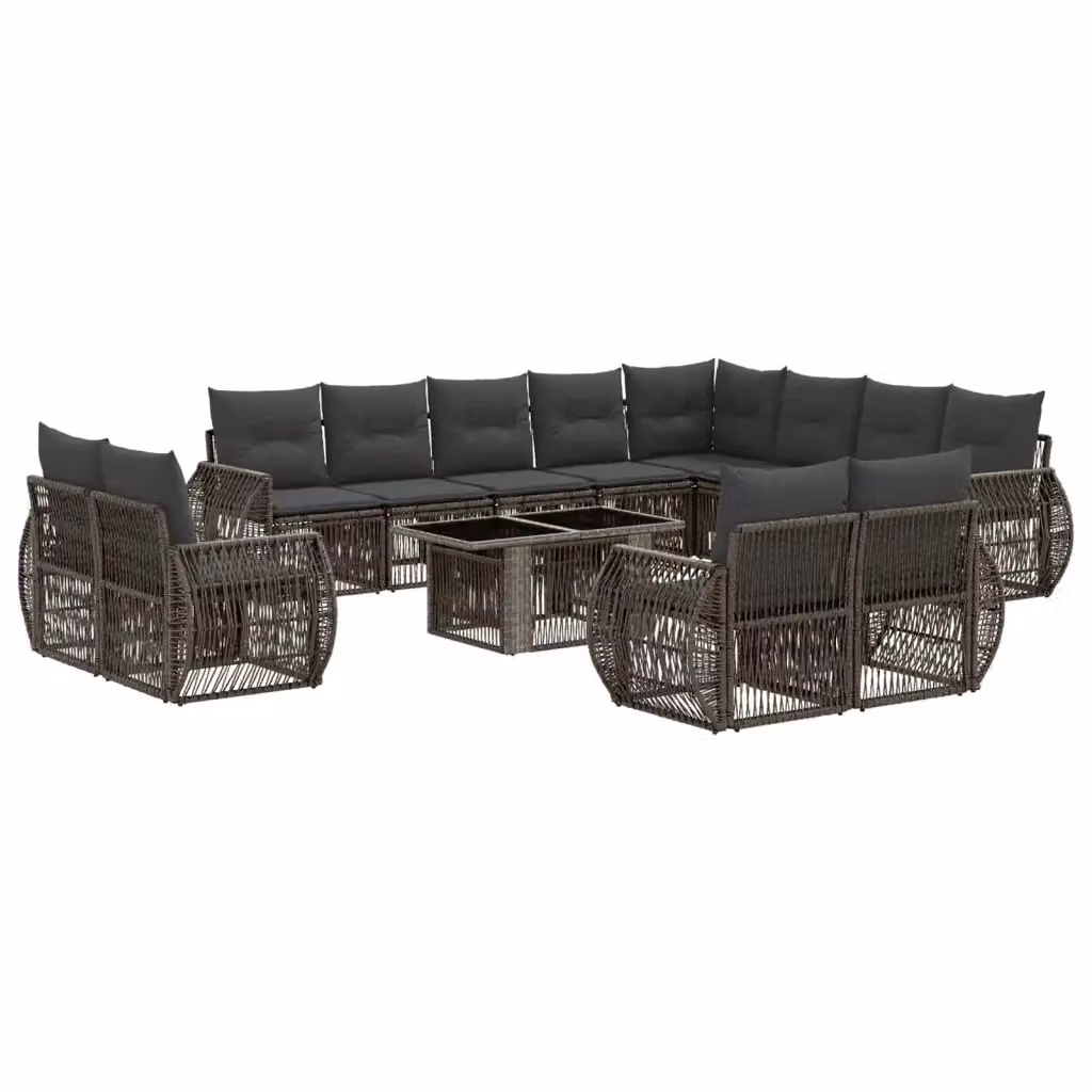 Set Divano da Giardino vidaXL a forma a U in Polyrattan con Tavolino, Grigio e Antracite – 2