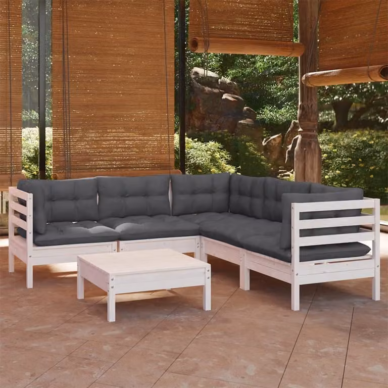 Maison Exclusive - Set Divani da Giardino 6 pz con Cuscini BiancLegno di Pino