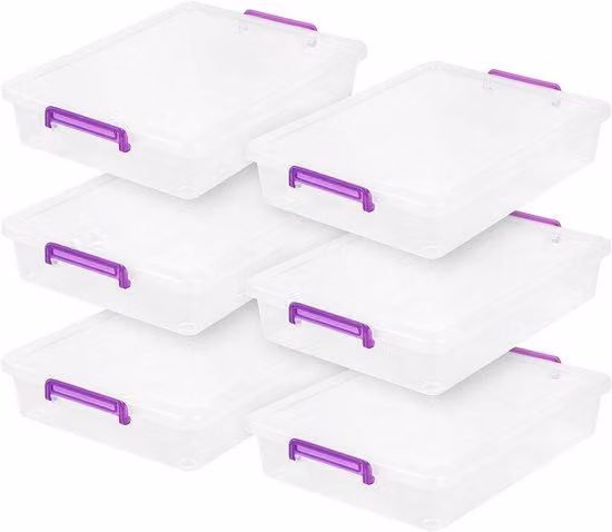 Scatole portaoggetti trasparenti con maniglia viola per l'ufficio e la casa