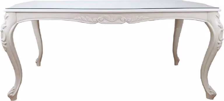 Casa Padrino Tavolo da pranzo barocco bianco 240 x 100 x h. 81 cm - Tavolo da pranzo con piano in vetro - Arredamento per hotel e ristoranti - Italy
