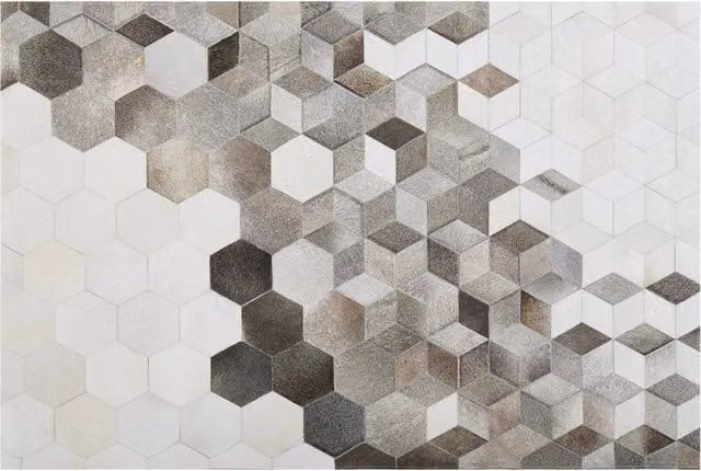 Tappeto in pelle di vacchetta BELIANI con motivo patchwork geometrico moderno, multicolore e grigio, L 140 cm x P 200 cm – 1