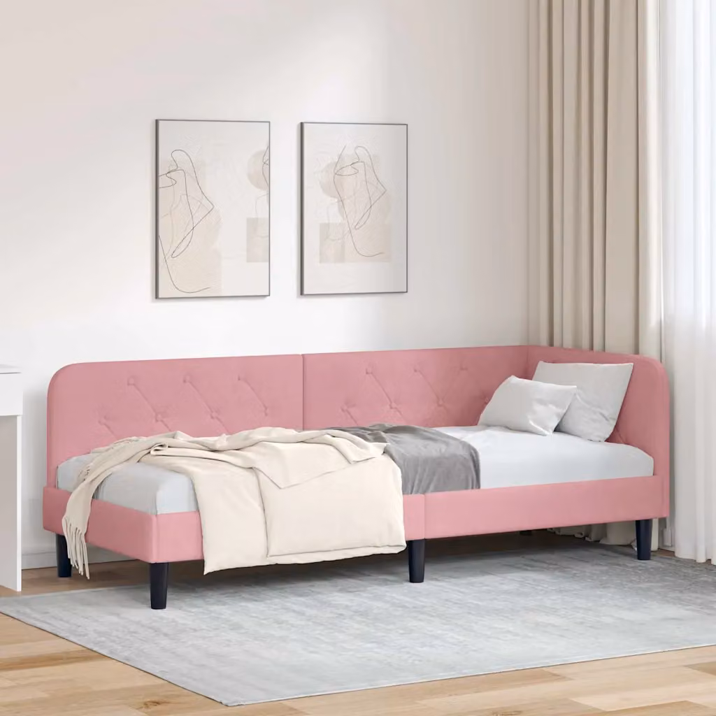 Cornice del letto ad angolo vidaXL in velluto rosa, L 200 x P 80 x H 72 cm – 1