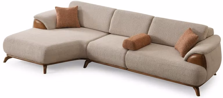 Ecksofa Beige Farbe Moderner Stil Modular Weiche Armlehnen Holzrahmen