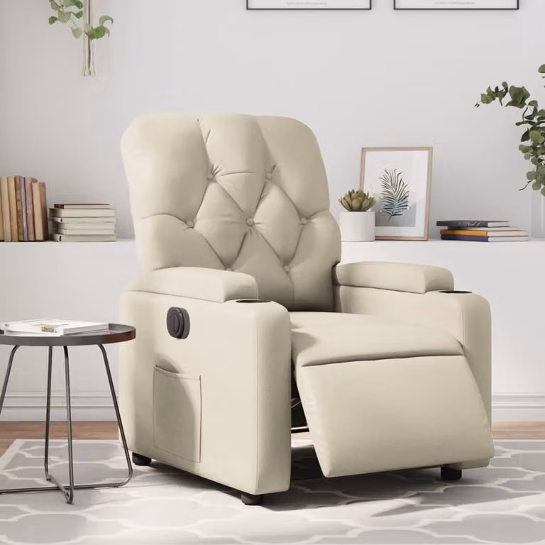 Poltrona Reclinabile Elettrica vidaXL in Similpelle Beige con Braccioli e Struttura in Legno e Metallo