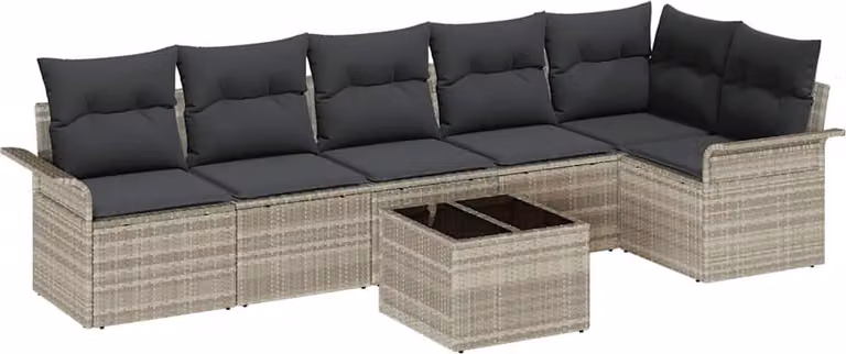 Set Divano da Giardino 7 pcs Grigio chiaro Poly Rattan