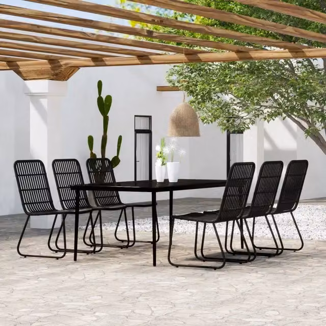 Set da Pranzo per Giardino 7 pz con Cuscini Nero 3099183