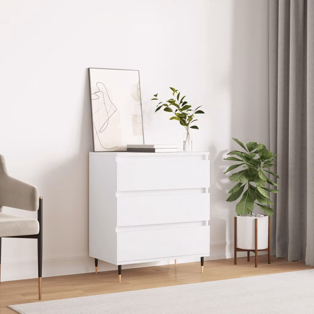 Credenza moderna vidaXL in legno e metallo bianca L 60 cm, P 35 cm, H 70 cm