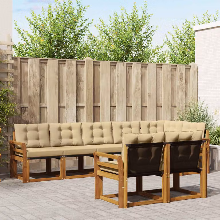 Set di divani da esterno vidaXL 8 pz in legno di acacia con cuscini beige e marrone