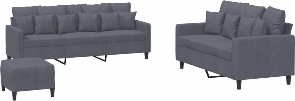 Set di Divani 3 pz con Cuscini Grigio Scuro in Velluto