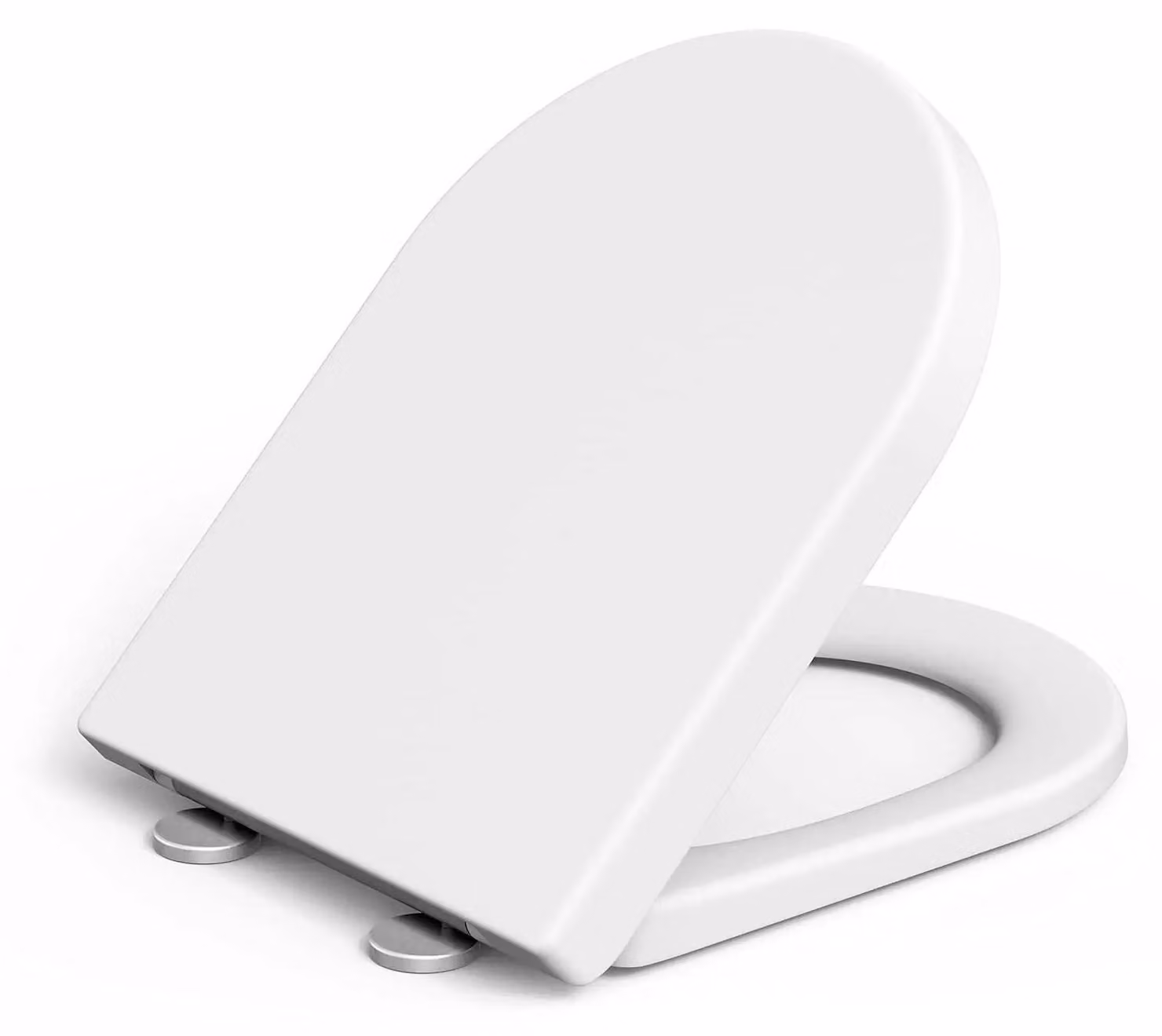 Sedile WC a forma di D - Sedile WC con chiusura ammortizzata - Chiusura rapida - Duroplast, portata 150 kg, universale, cerniere in acciaio inossidabile - Bianco