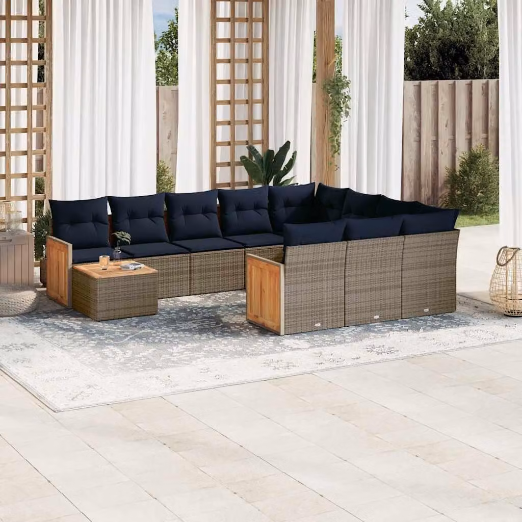 Maison Exclusive - Set da giardino 11 pezzi con cuscini, grigio, polyrattan