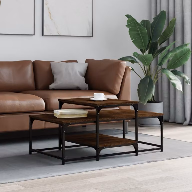 Tavolino da salotto vidaXL in legno e metallo color rovere marrone, L 102 cm x P 60 cm x H 45 cm