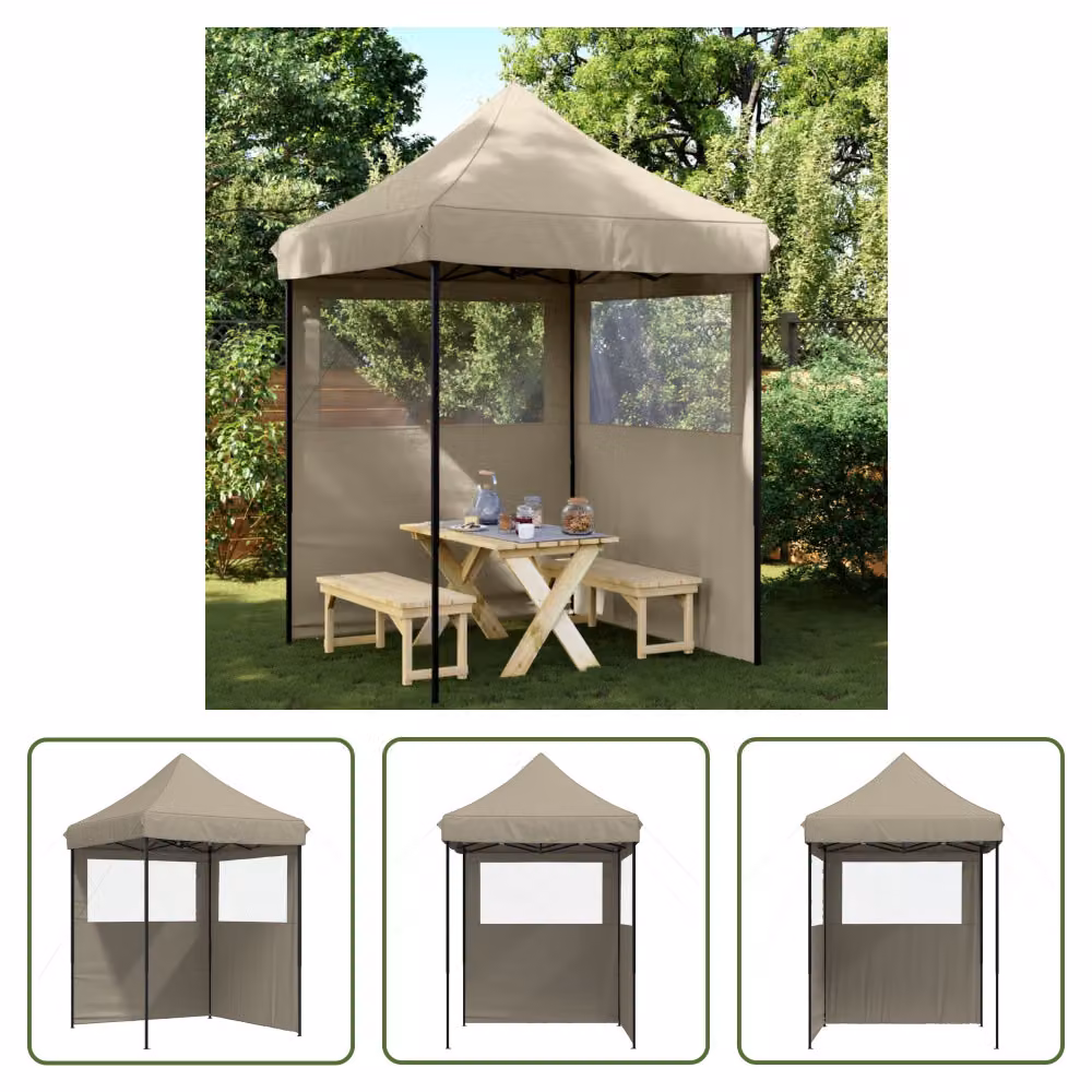 The Living Store Tenda per feste pieghevole Pop-Up con 2 pannelli laterali Taupe
