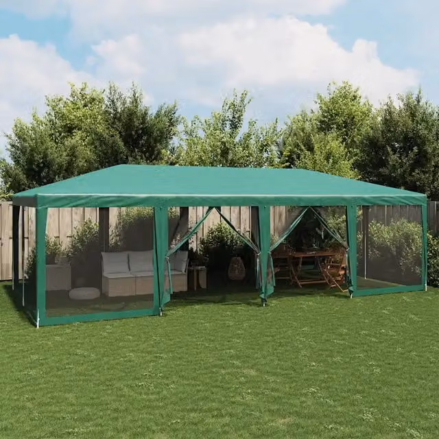 Tenda per Feste con 12 Pareti Laterali in Rete-Tenda da campeggio Verde 8x4 m HDPE