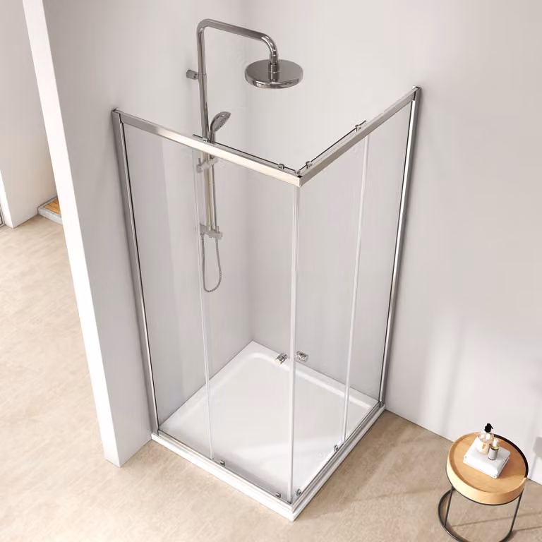 Cabina doccia con porta scorrevole EMKE 80x90x185 cm, ingresso angolare, doppia porta doccia, parete doccia in vetro ESG Nano