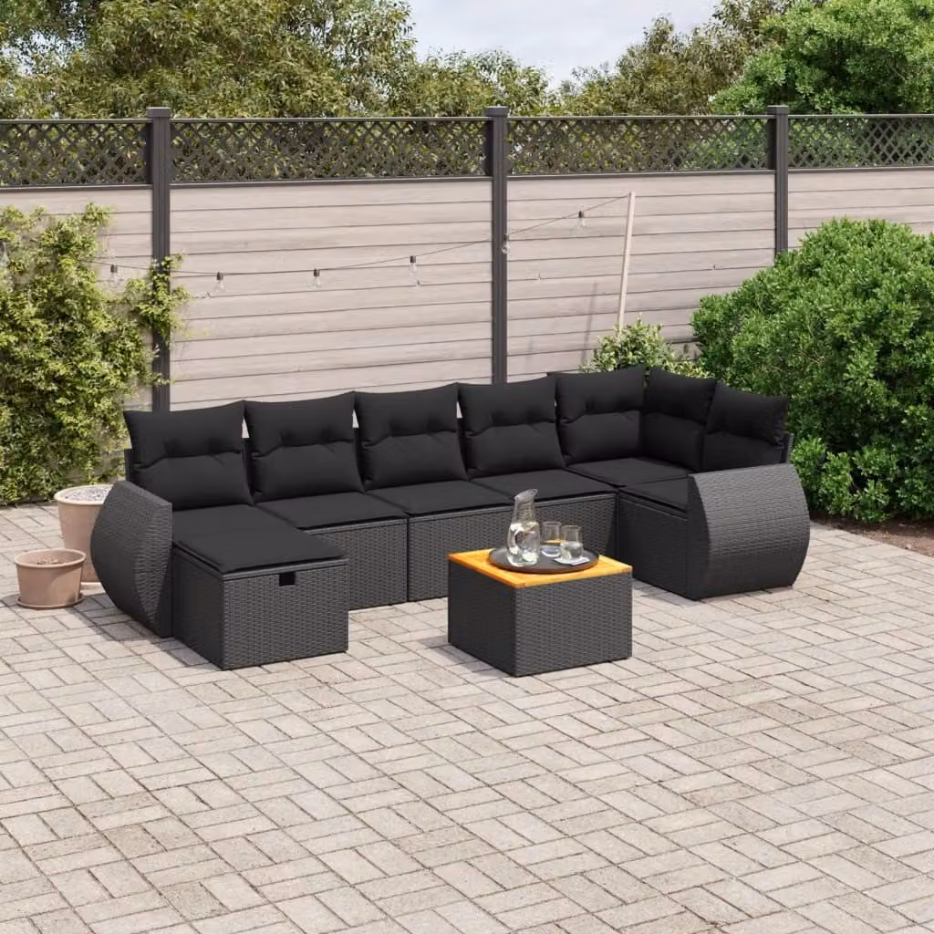 Maison Exclusive - Set da giardino 8 pezzi con cuscini in polyrattan nero