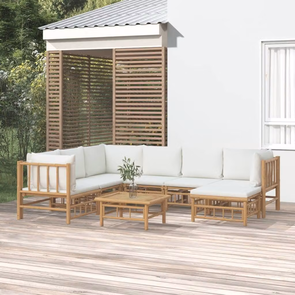 Maison Exclusive - Set da giardino da 8 pezzi con cuscini color bianco crema in bambù