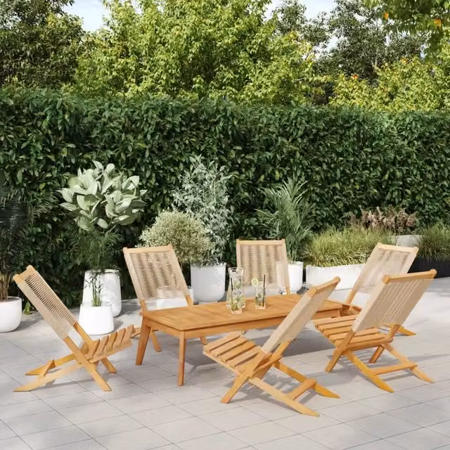Sedie pieghevoli, 6 pezzi, beige, in legno massello di acacia 3214635