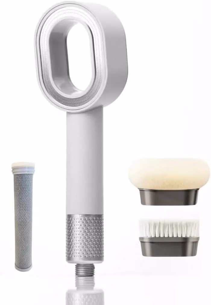Set di soffioni doccia con 2 spazzole di pulizia magnetiche, filtro al carbone attivo, filtro per il cloro e il calcare, e tecnologia a risparmio idrico