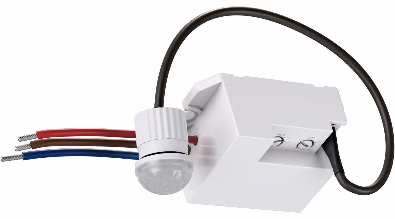 Mini rilevatore di movimento per installazione a incasso a soffitto, rilevamento a 360°, portata 6 m/8 m, per interni (IP20), compatibile con LED