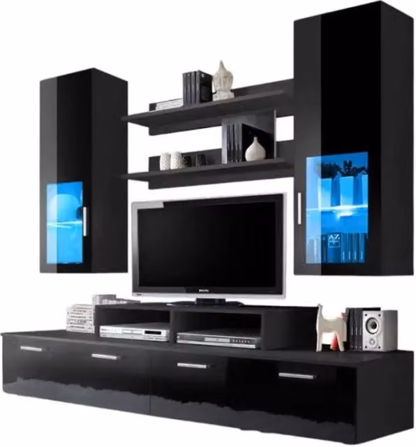 Mobile TV da Parete 200cm Design. Collezione MINI colore nero.