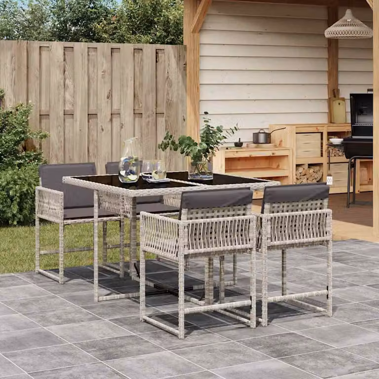 Set Pranzo da Giardino vidaXL in Polyrattan con Cuscini e Tavolo in Vetro, 5 Pezzi, Grigio Antracite