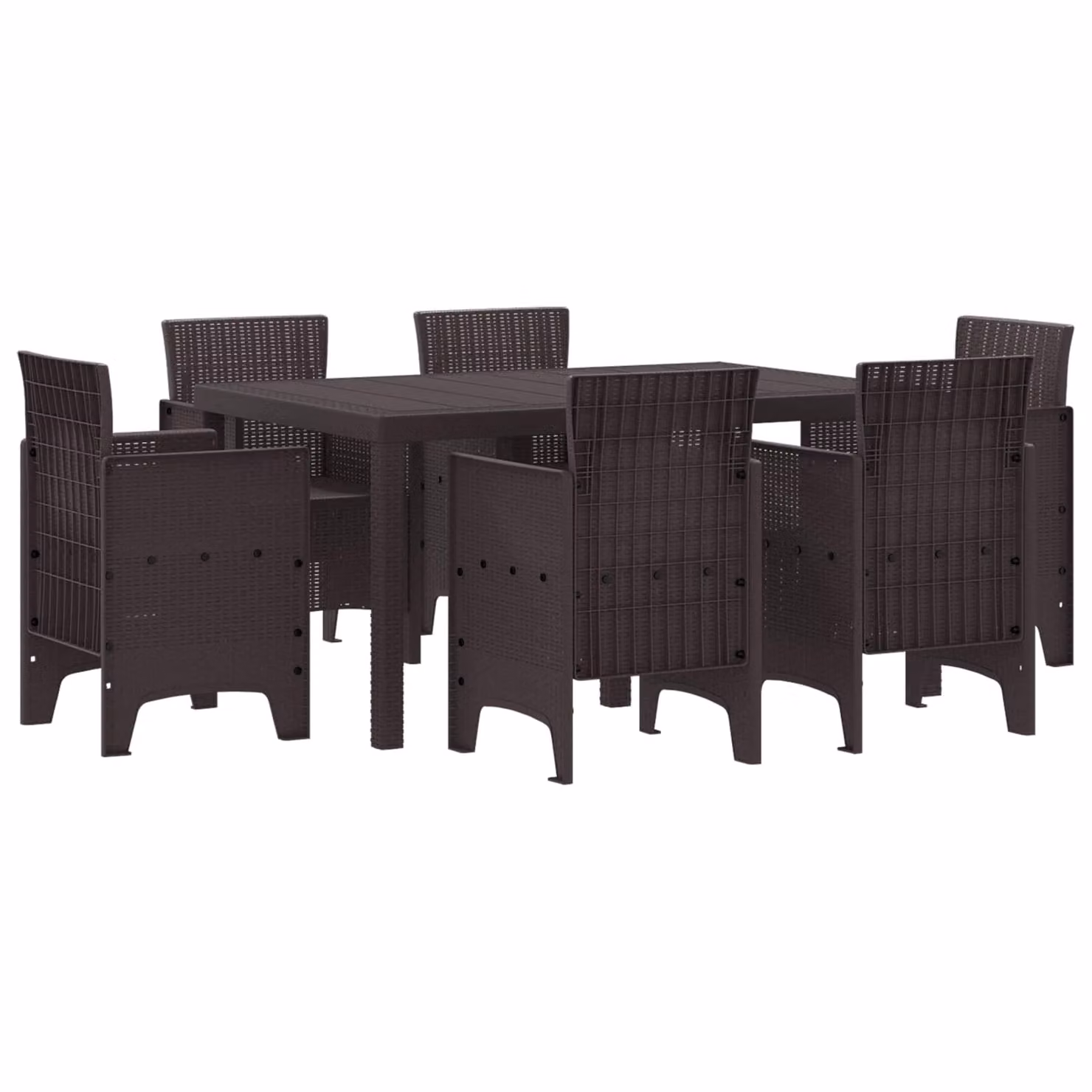 Set da pranzo per giardino e terrazzo vidaXL in 7 pezzi in rattan marrone con tavolo rettangolare e sedie moderne