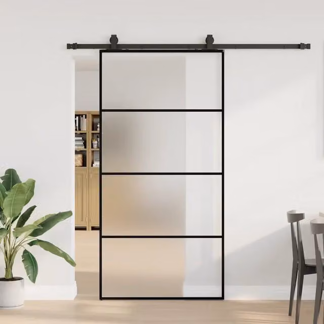 Porta Scorrevole Moderna VIDAXL in Vetro Trasparente con Telaio in Alluminio Nero L: 102,5 cm, H: 205 cm