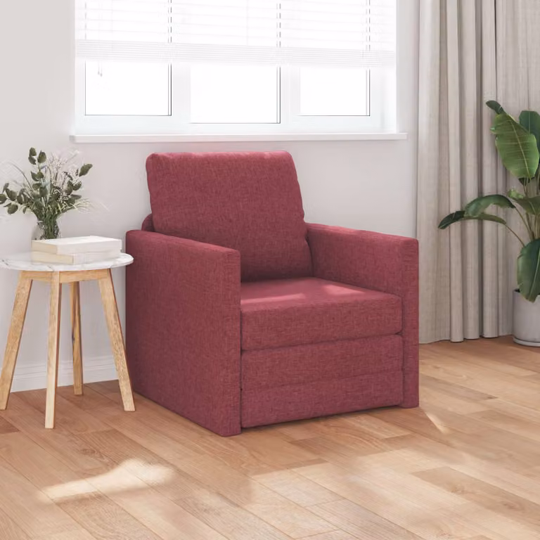 Divano letto pieghevole vidaXL in tessuto rosso con braccioli, design moderno per soggiorno, L/P/H: 74 x 77 x 81 cm