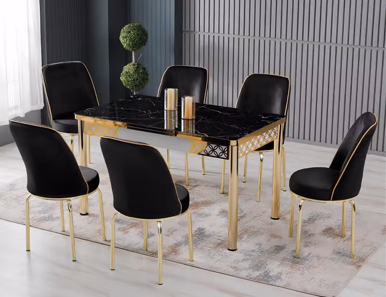 Tavoli da pranzo, set da pranzo, sedie, nero, comfort, marmo, moderno