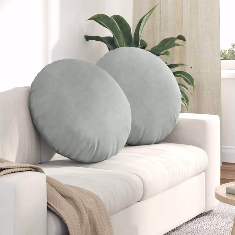 Set di 2 cuscini per seduta rotondi vidaXL in velluto grigio chiaro Ø60 x 21 cm