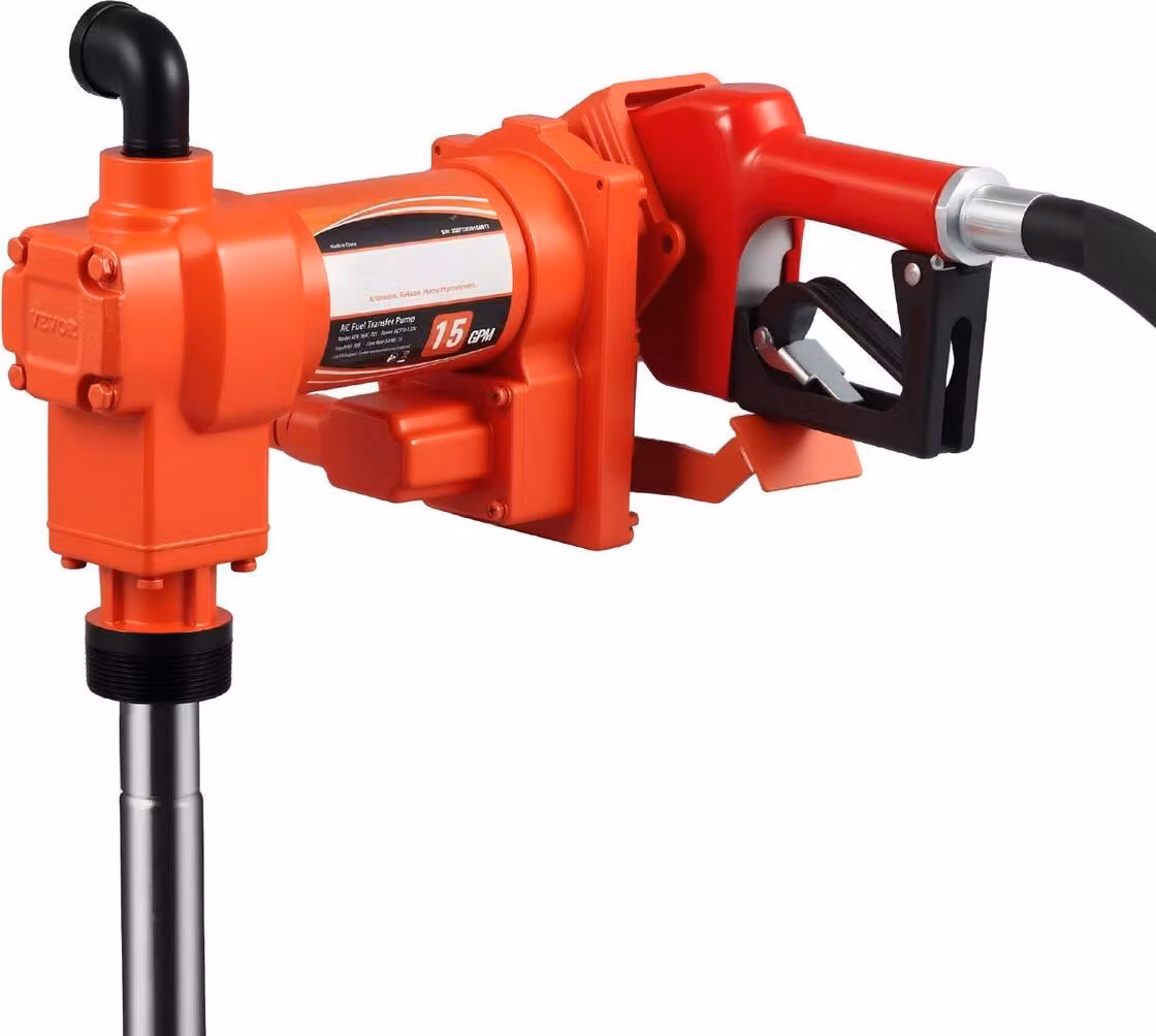 Pompa di trasferimento carburante 230 V, 15 GPM 57 L/min, pompa elettrica CA per trasferimento olio, con ugello di scarico carburante con spegnimento automatico e tubo di scarico, kit ad alta portata per benzina, diesel, cherosene, biodiesel, miscele di e
