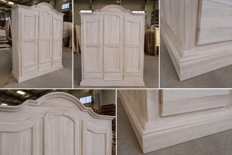 Armadio classico in legno di pino con 3 ante e 3 cassetti Mobili 2G colore marrone L: 185 cm, P: 62 cm, H: 220 cm
