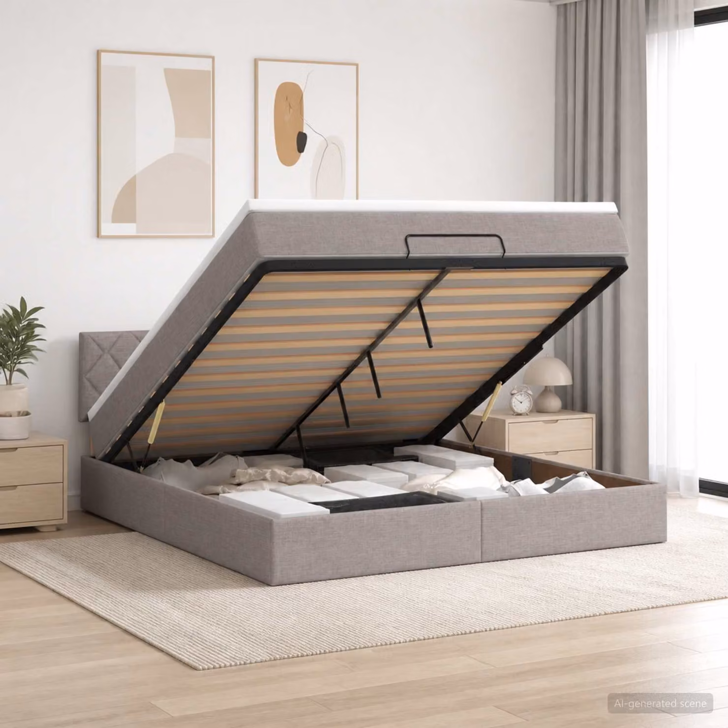 Letto ottomano con materasso vidaXL in tessuto Tortora L/P: 140 x 190 cm