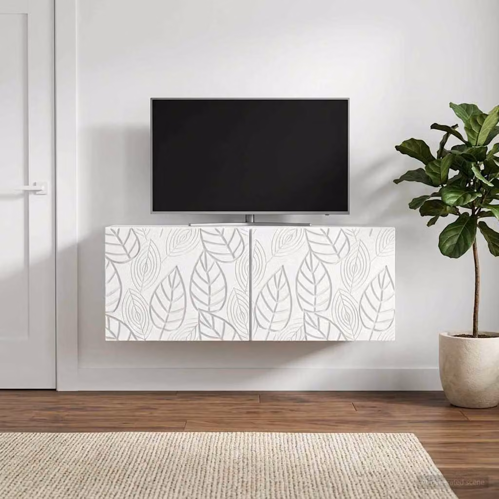 vidaXL Mobile Porta TV da Muro Bianco e Legno in MDF Stile Vintage L: 98 cm, P: 31 cm, H: 30 cm