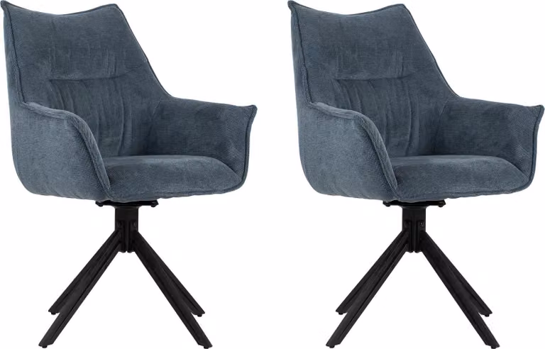 Set di 2 sedie da pranzo Ginosa blu con braccioli e seduta girevole - imbottite
