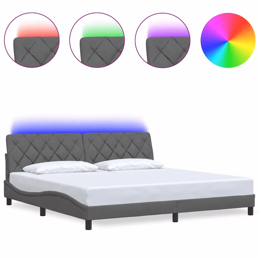 vidaXL Giroletto moderno in tessuto grigio con illuminazione LED e porta USB senza materasso L/P: 200 x 200 cm – 2