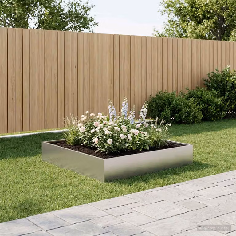 Vaso da giardino vidaXL in acciaio zincato Argento L: 100 cm, P: 100 cm, H: 20 cm