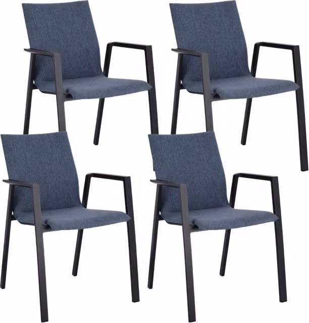 Set 4 Sedie da Giardino 55,5x60x83h cm con Braccioli Odeon Antracite Denim