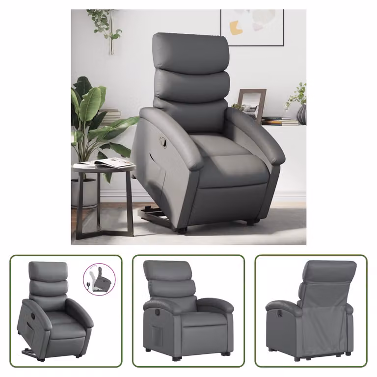 The Living Store Poltrona relax con supporto in piedi in Pelle finta grigia