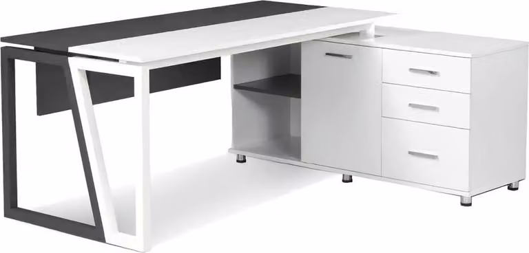 Designer Schreibtisch Bürotisch mit Shcrank Stauraum Holztisch Weiß Grau