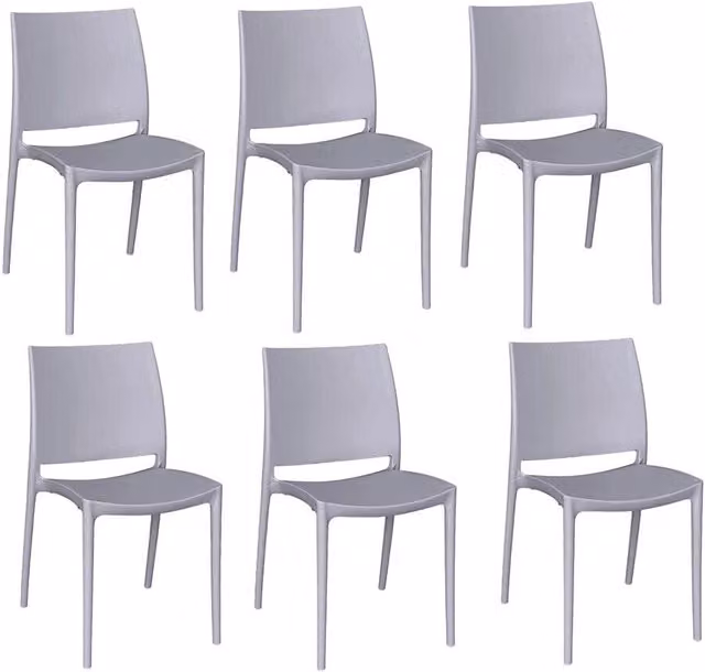 Set di 6 sedie da sala da pranzo e cucina Altea in plastica impilabile, colore grigio opaco