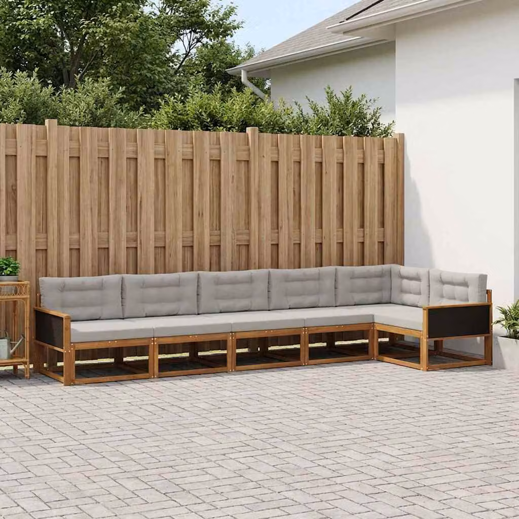 Set di divani da esterno vidaXL a forma di L composto da 6 pezzi in legno di acacia con cuscini in beige e grigio