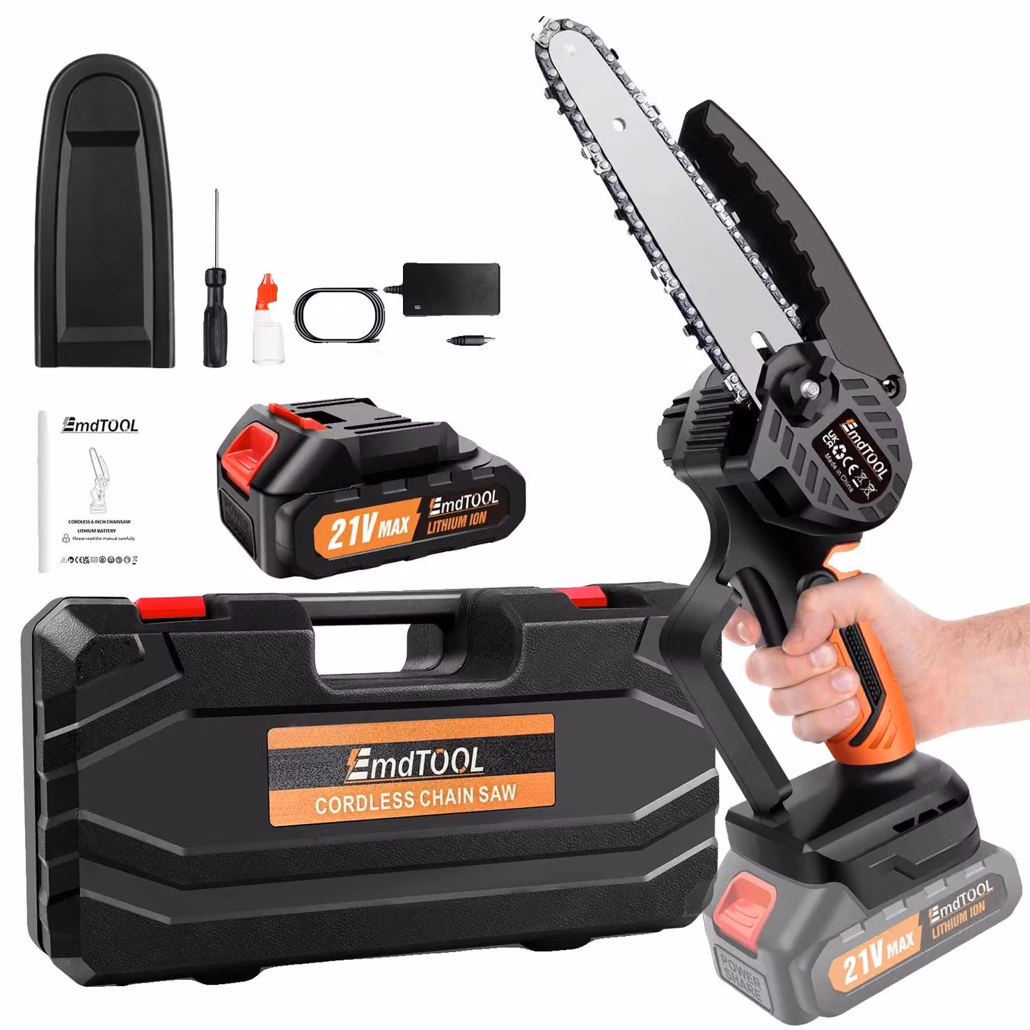 Motosega elettrica, motore potente, design leggero, 1 batteria