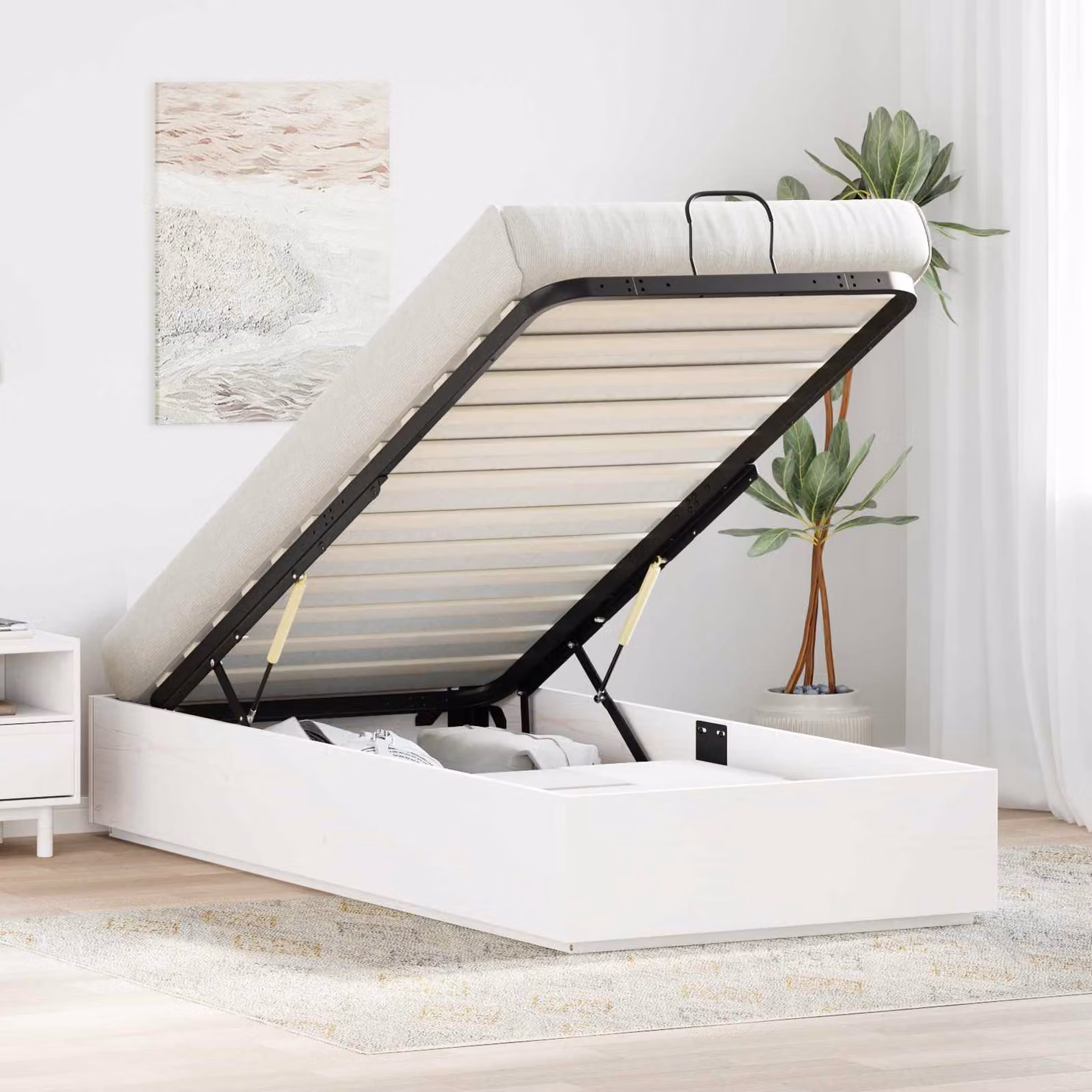 vidaXL Letto Ottomano con Contenitore in Legno di Pino Bianco L/P/H: 190 x 90 x 29 cm