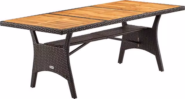 Tavolo da giardino rettangolare estensibile Casaria in legno di acacia oliato e polyrattan marrone L: 190 cm, P: 90 cm, H: 74 cm