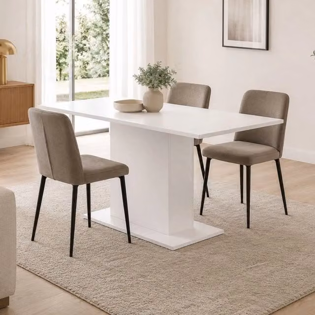 Tavolo da pranzo fisso Litarari DMORA per 6 persone, Bianco, L: 138 cm, P: 80 cm, H: 74 cm