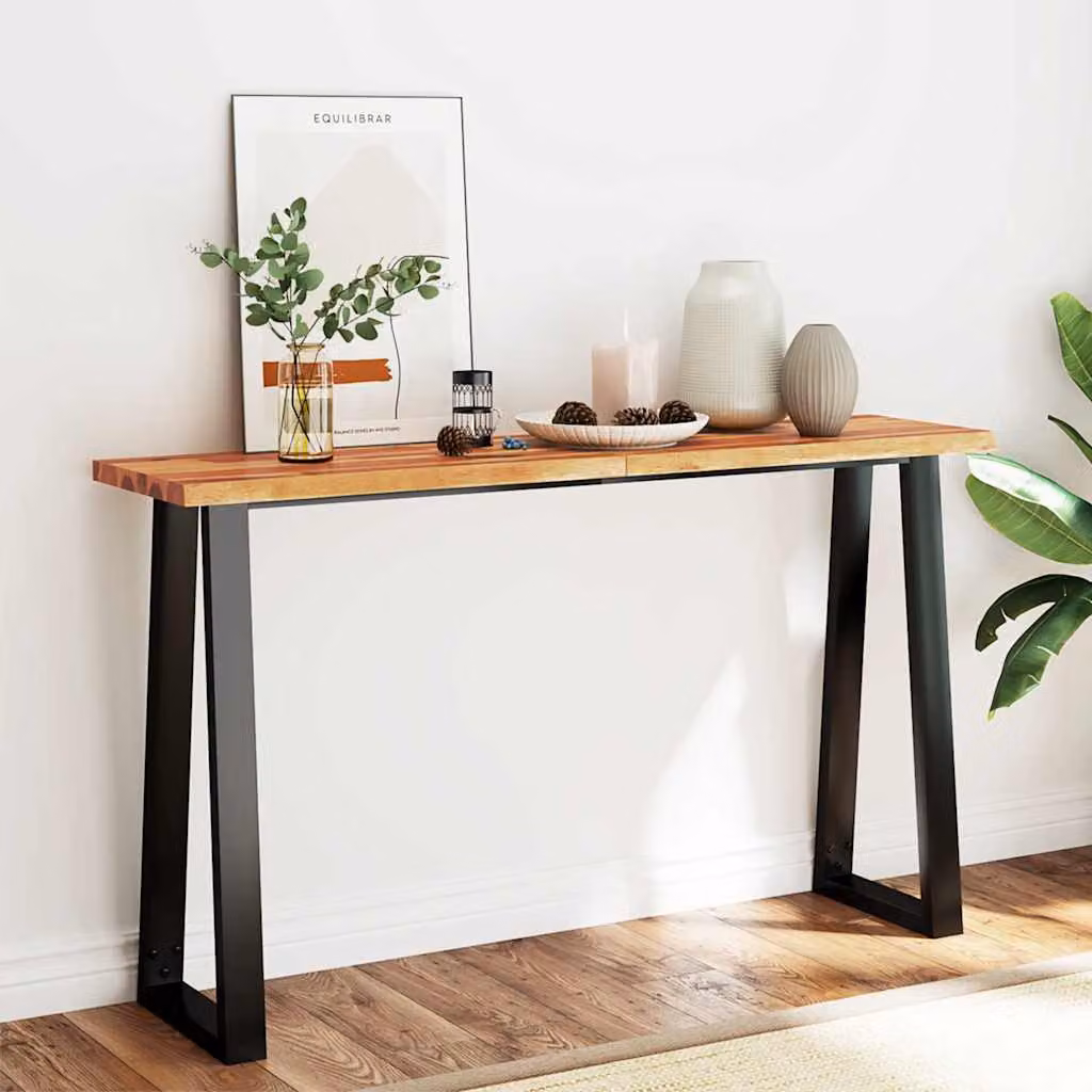 vidaXL Tavolo Consolle in Legno di Acacia Massello con Bordi Vivi e Struttura Industriale, Marrone, L 140 x P 40 x H 80 cm