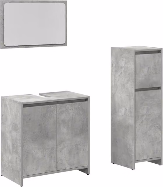 Set Mobili da Bagno Moderno 3 Pezzi Grigio con Mobile Lavabo e Armadietto Specchio in Legno e Vetro