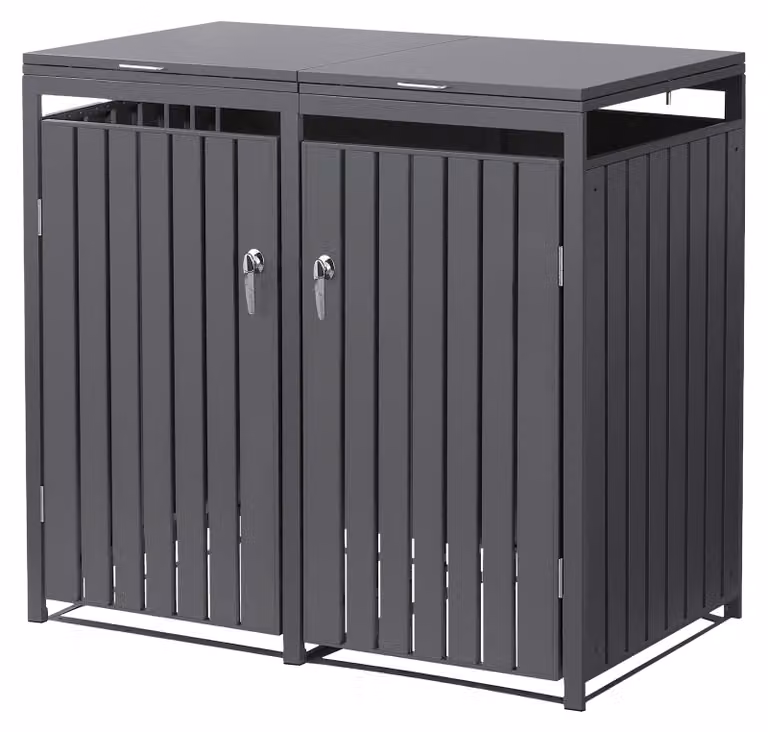 Contenitore per bidoni della spazzatura ML-Design, modello a 2 scomparti, per 2 bidoni, capacità 240 litri ciascuno, dimensioni 132x80x120 cm, colore antracite, realizzato in acciaio, resistente agli agenti atmosferici e dotato di serratura